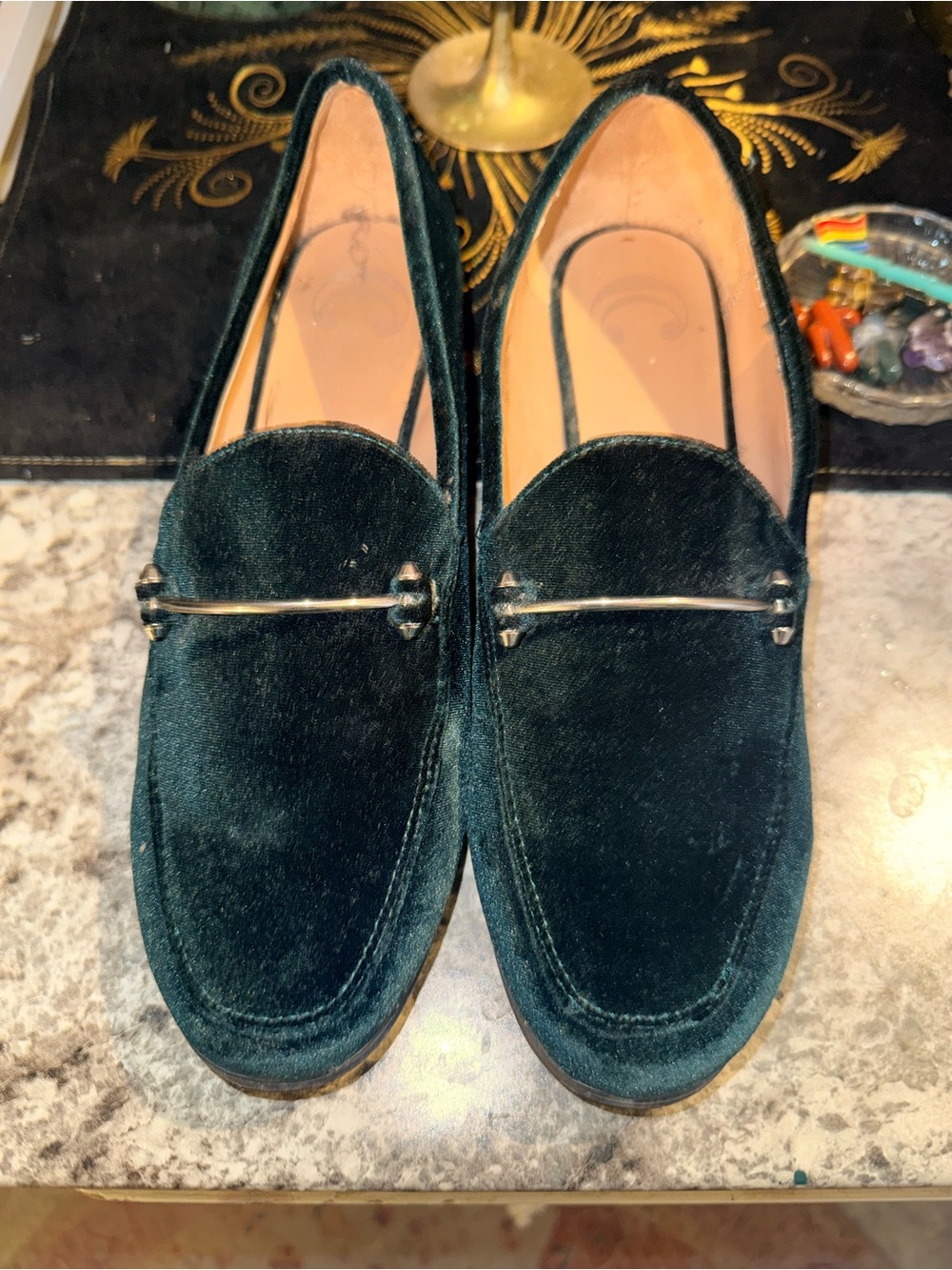 Men's Velvet Bit Loafers in Dark Green